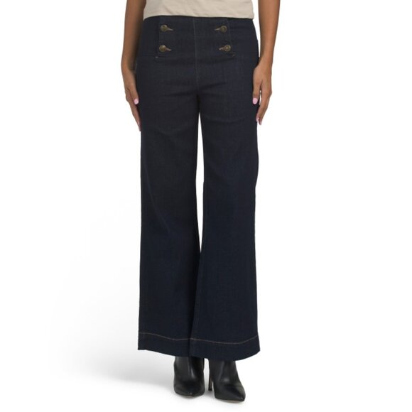 AUTRES FILLES BLACK Blue Slim Wide Leg Trouser Jeans - Picture 1 of 2